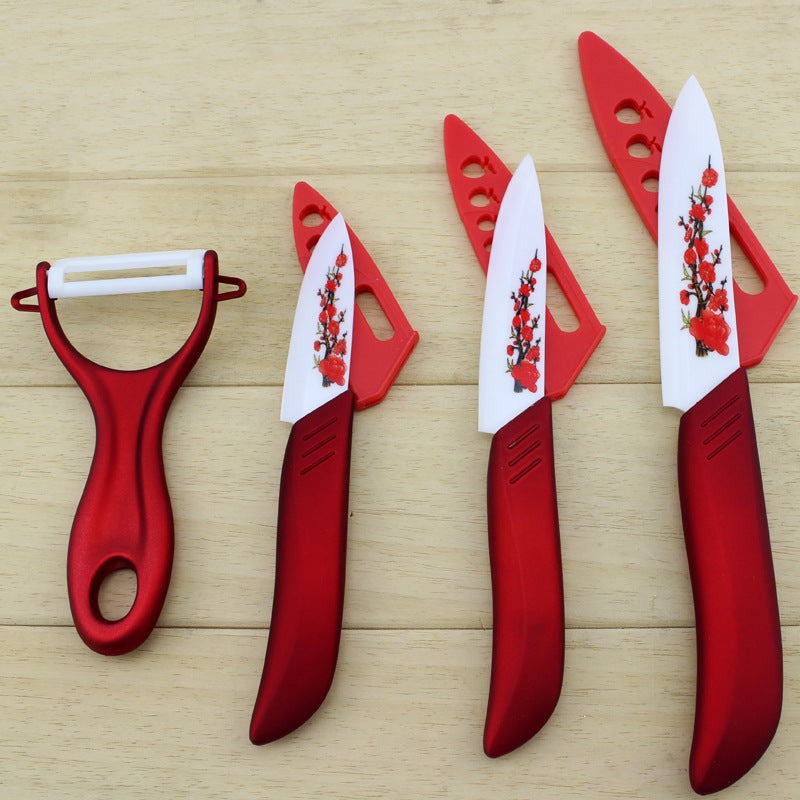 Printed Ceramic Knife Four-piece Kitchen Fruit Knife Set