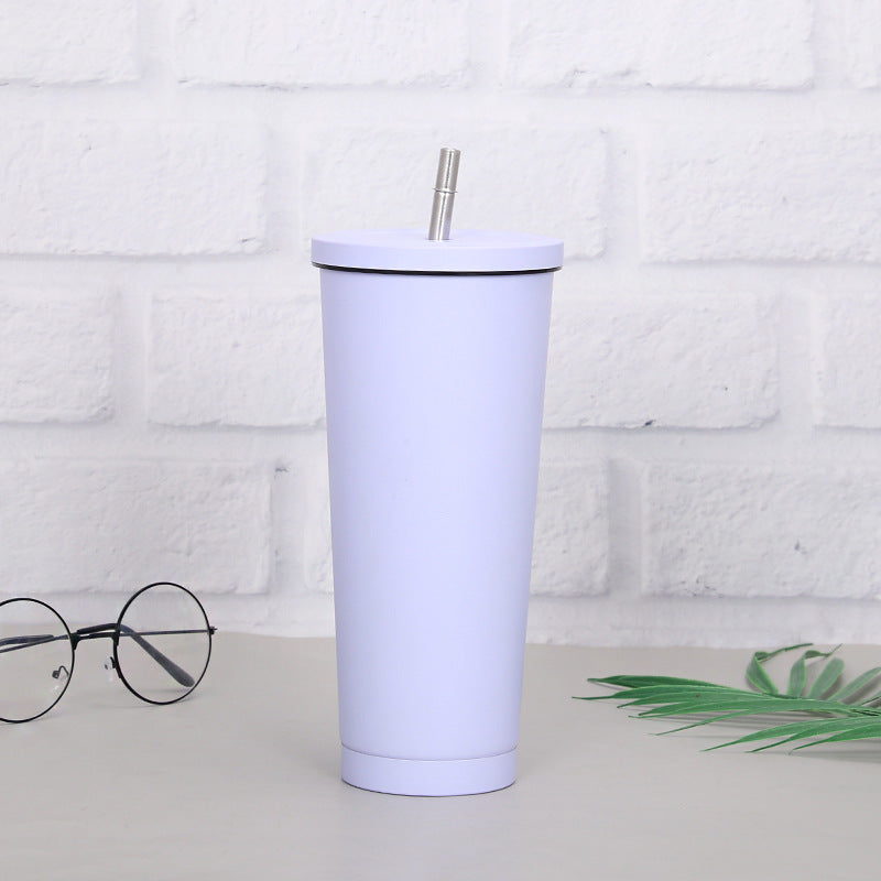 Creative Coffee Cup with Stainless Steel Straw Cup Insulation Cup