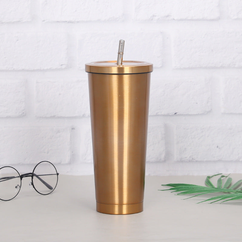 Creative Coffee Cup with Stainless Steel Straw Cup Insulation Cup