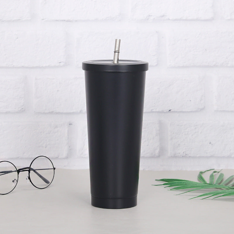 Creative Coffee Cup with Stainless Steel Straw Cup Insulation Cup