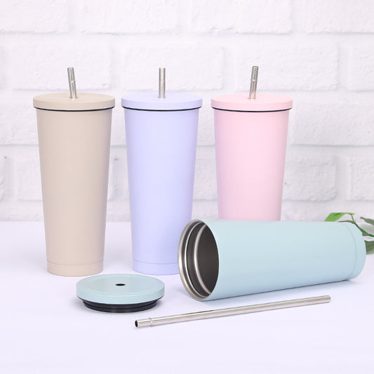 Creative Coffee Cup with Stainless Steel Straw Cup Insulation Cup