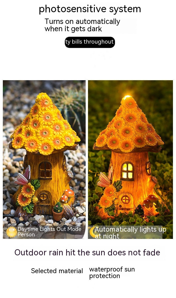 Resin Solar Lamp Decoration Tree House Lamp Outdoor Garden Lawn